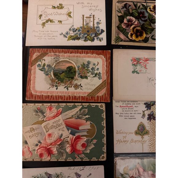 BIRTHDAY GREETINGS antique postcard bundle 8 pcs. B1 - Picture 2 of 7